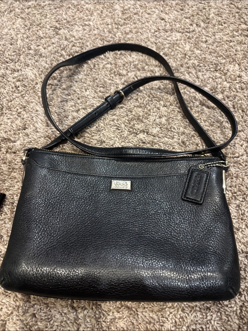 Coach Black Pebbled Leather Crossbody with Gold Plaque